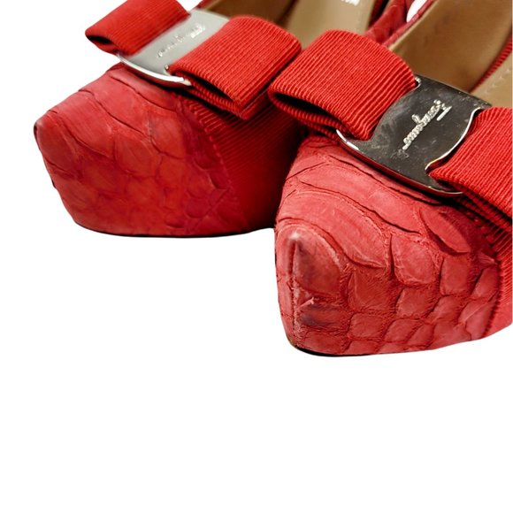 Salvatore Ferragamo Suede Trilly Python Platform Stiletto - Picture 8 of 10